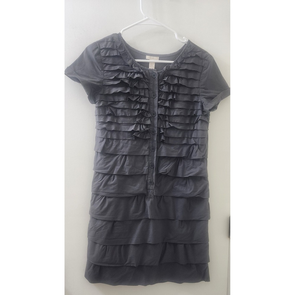 J.Crew Gray Ruffle Tiered Short Sleeve Cotton Shift Dress 21494 Womens Size 2